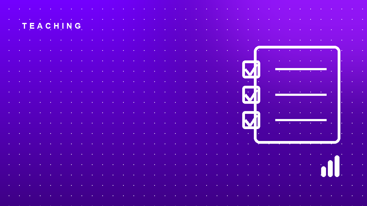 A page with three checked boxes on a violet field: homework that comes back corrected