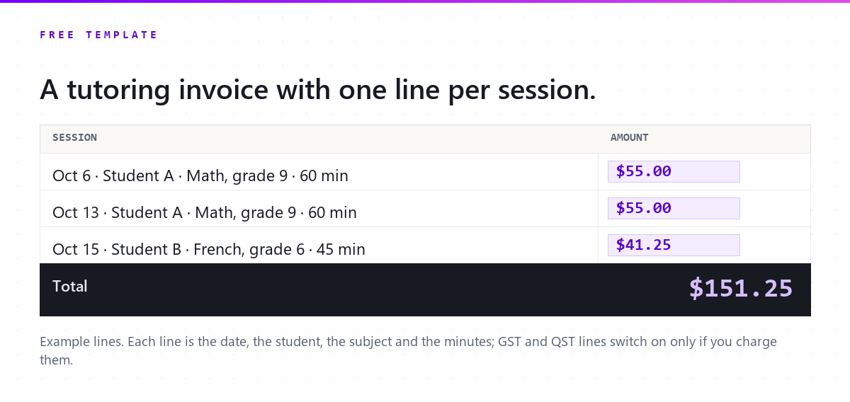 Get the tutoring invoice template